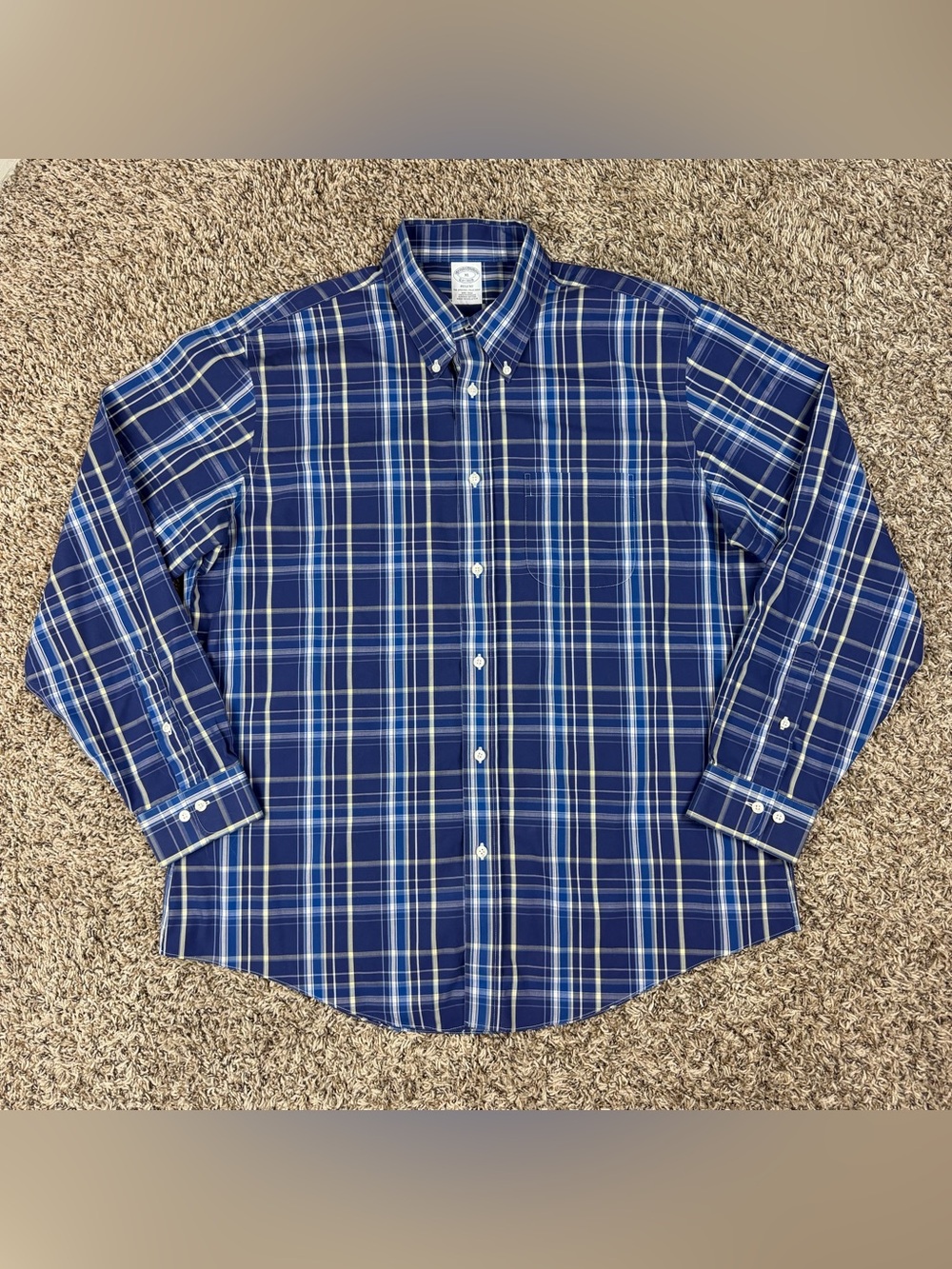 Brooks Brothers Mens XL Regent Non-Iron Supima Cotton Blue Plaid Button Up Shirt